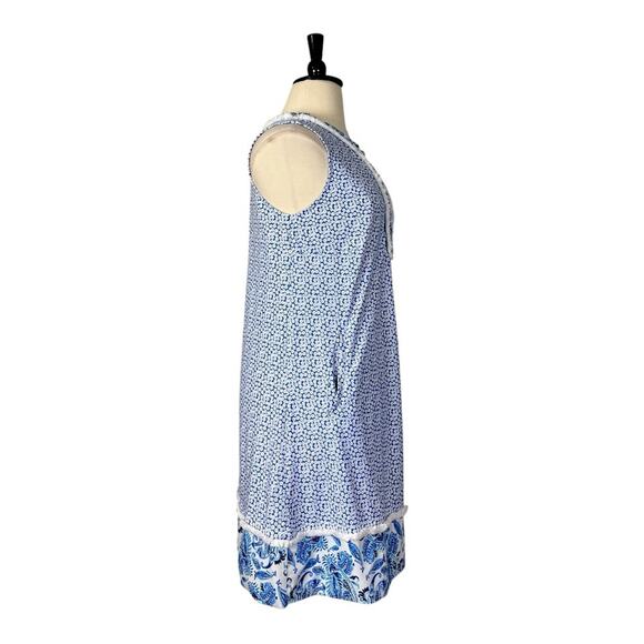 Cabana Life Shirt Dress V-neck Sleeveless Blue White Floral Women’s Plus Size 1X - Picture 5 of 12
